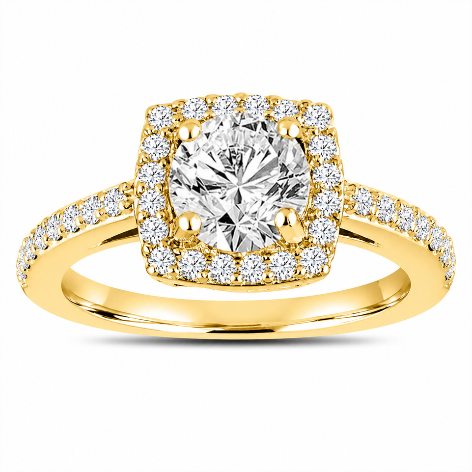 Diamond Halo Engagement Ring 1.38 Carat G SI2 GIA Certified 14K White Gold, Yellow Gold Or Rose Gold Handmade Bridal Ring
