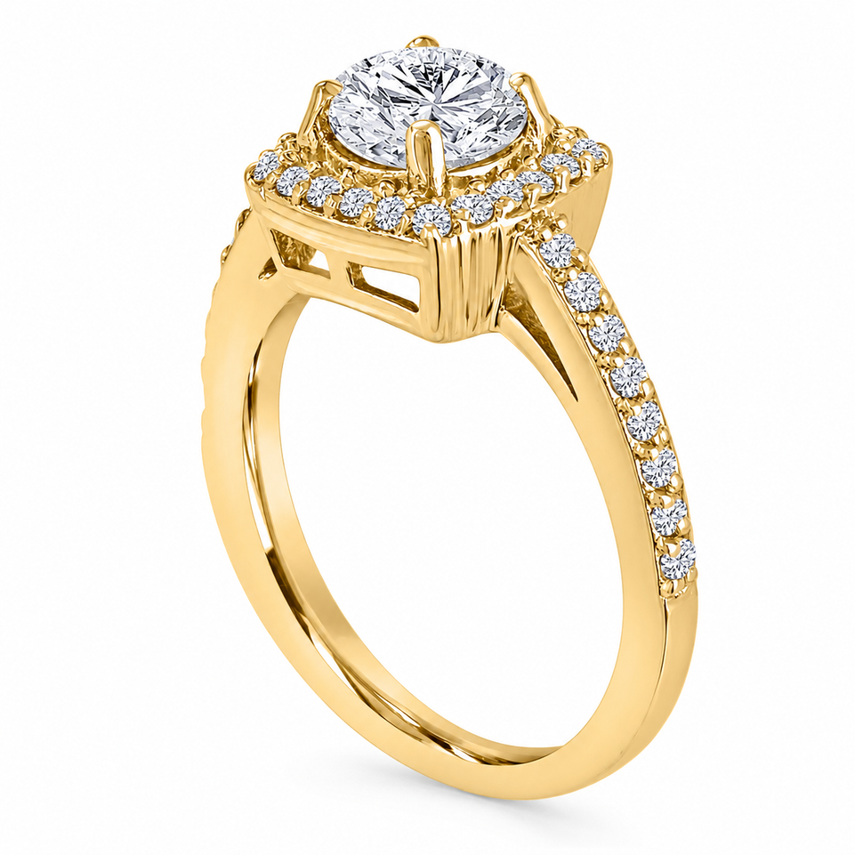 Diamond Halo Engagement Ring 1.38 Carat G SI2 GIA Certified 14K White Gold, Yellow Gold Or Rose Gold Handmade Bridal Ring