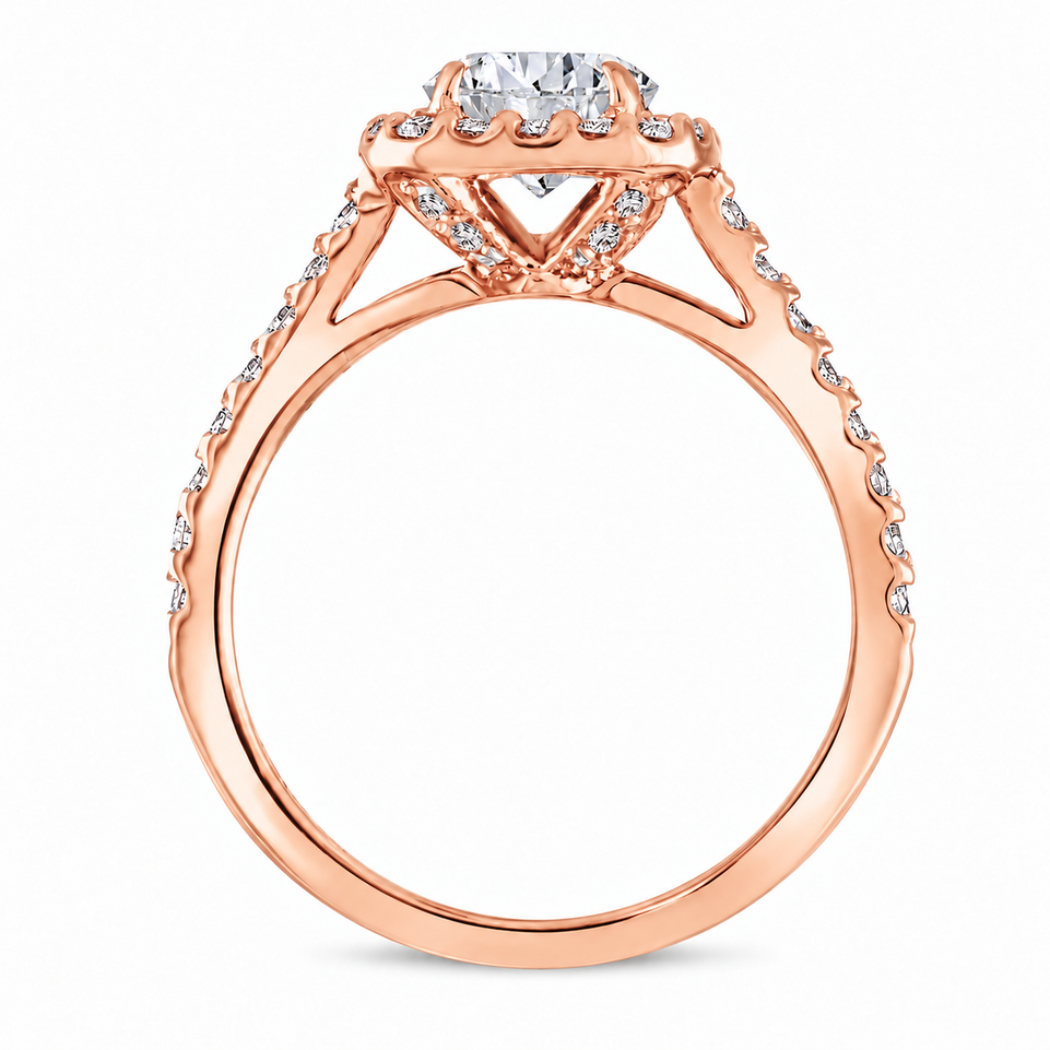 1.58 Carat Natural Diamond Halo Engagement Ring, Cushion Cut Bridal Ring 14K White, Yellow Or Rose Gold GIA Certified Handmade