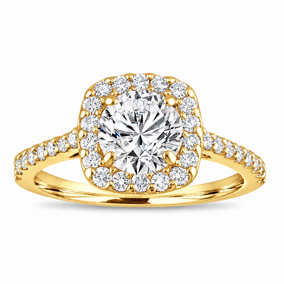 Diamond Engagement Ring Set White Gold, GSI1 Gia Certified Halo Pave Unique 1.87 Carat 14K Yellow Gold or Rose Gold Handmade 