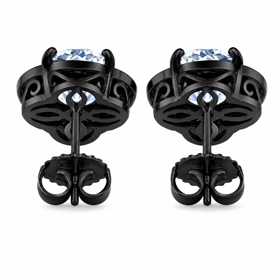 Aquamarine and Diamonds Floral Halo Stud Earrings 3.32 Carat Vintage Filigree Gallery 14K Black Gold Handmade
