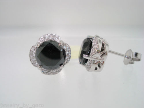 5.02 Carat Back Diamond Floral Earrings Cluster Halo 14K White Gold or Yellow Gold Handmade Unique Certified