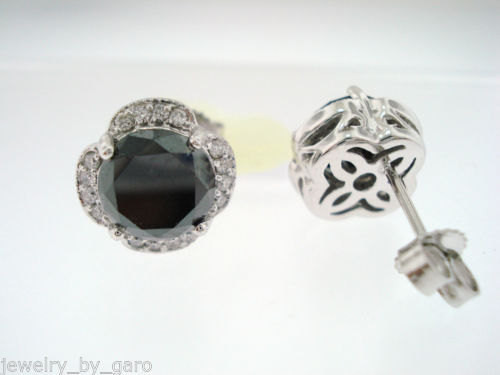 5.02 Carat Back Diamond Floral Earrings Cluster Halo 14K White Gold or Yellow Gold Handmade Unique Certified