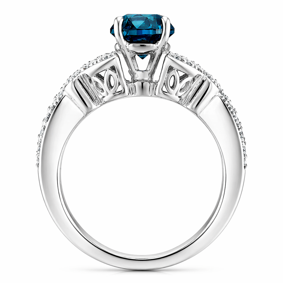 Blue Diamond Engagement Ring, Butterfly Wedding Ring 14K White Gold 1.20 Carat Certified Pave Handmade Unique