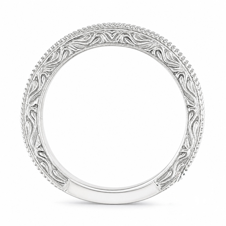 Platinum Wedding Band, Vintage Wedding Ring, Filigree Anniversary Ring, Antique Style Engraved Handmade
