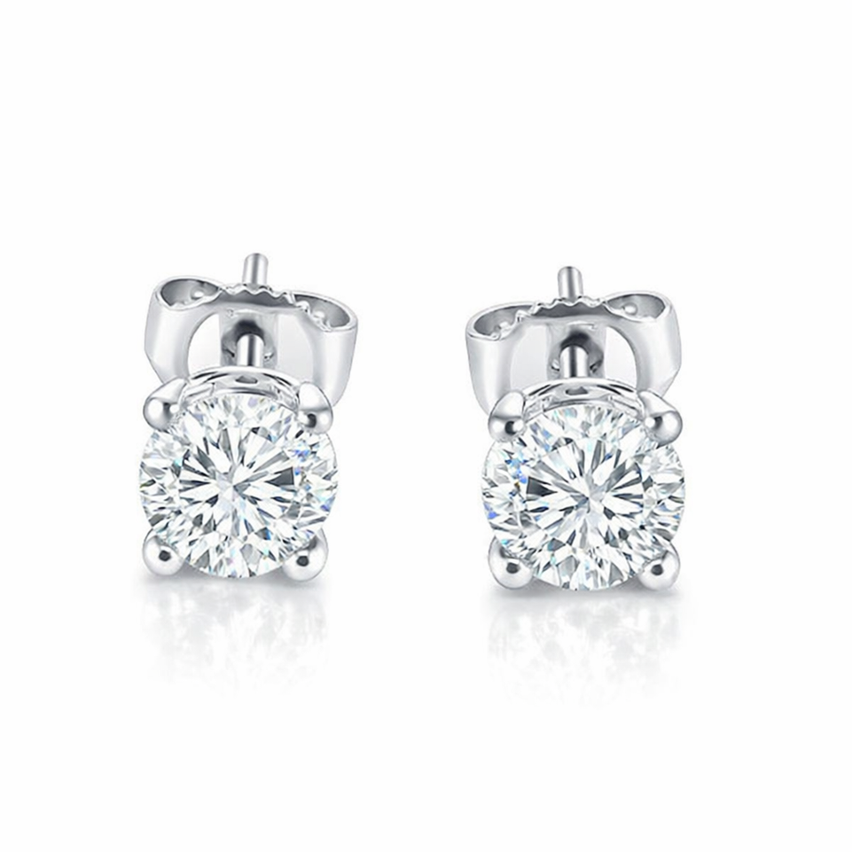 1 Carat Diamond Stud Earrings 14K White Gold Handmade Gallery Designs Unique Gia Certified