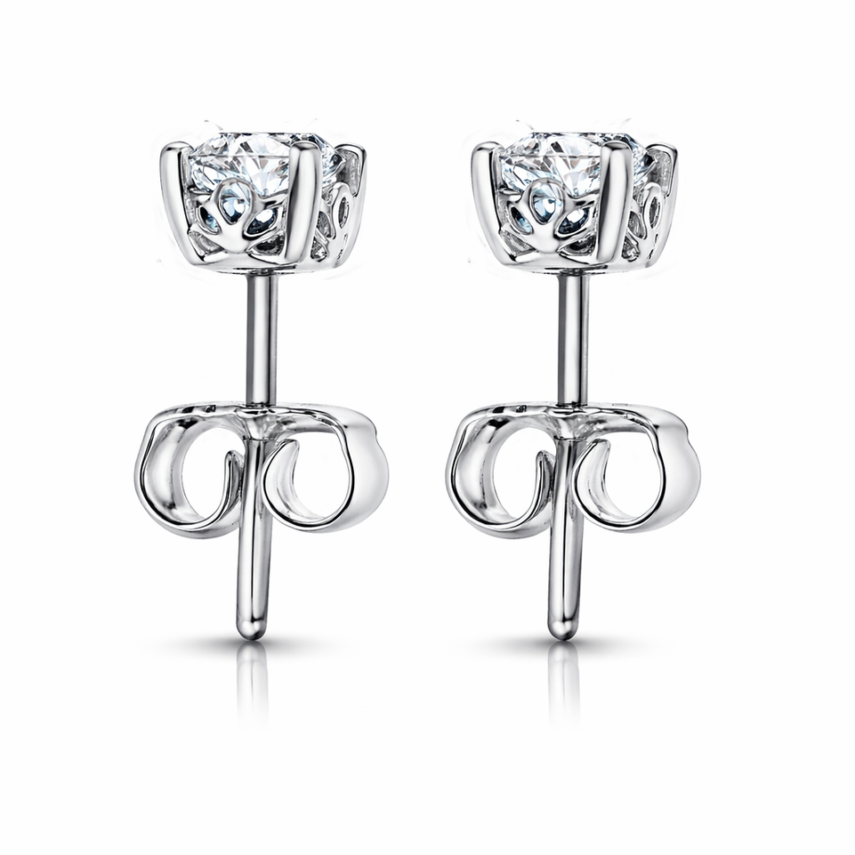 Platinum Diamond Stud Earrings 1.00 Carat Handmade Gallery Designs Unique Gia Certified