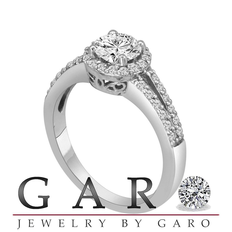 1.03 Carat Natural Diamond Halo Engagement Ring GIA Certified 14K White Gold Unique Handmade