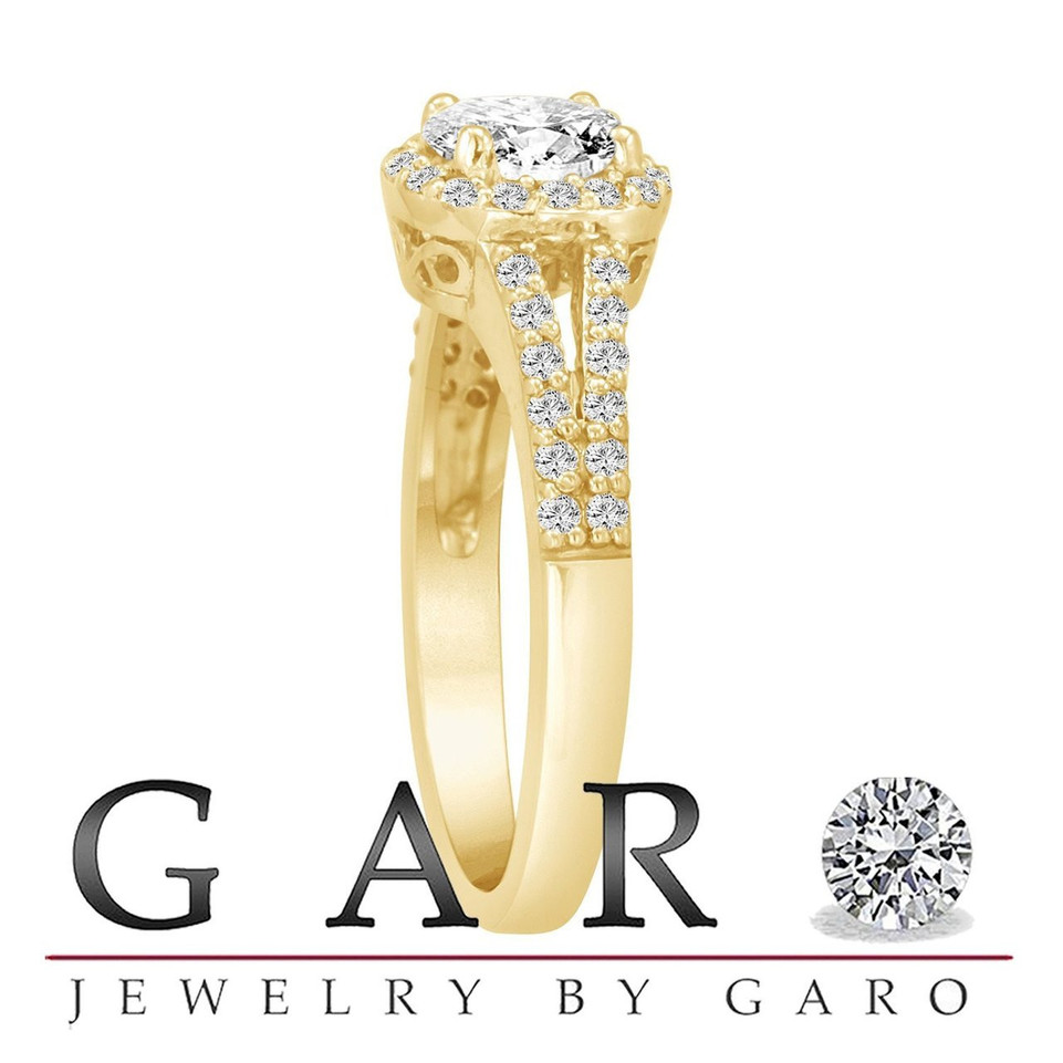1.03 Carat Natural Diamond Halo Engagement Ring 14K Yellow Gold GIA Certified Unique Handmade
