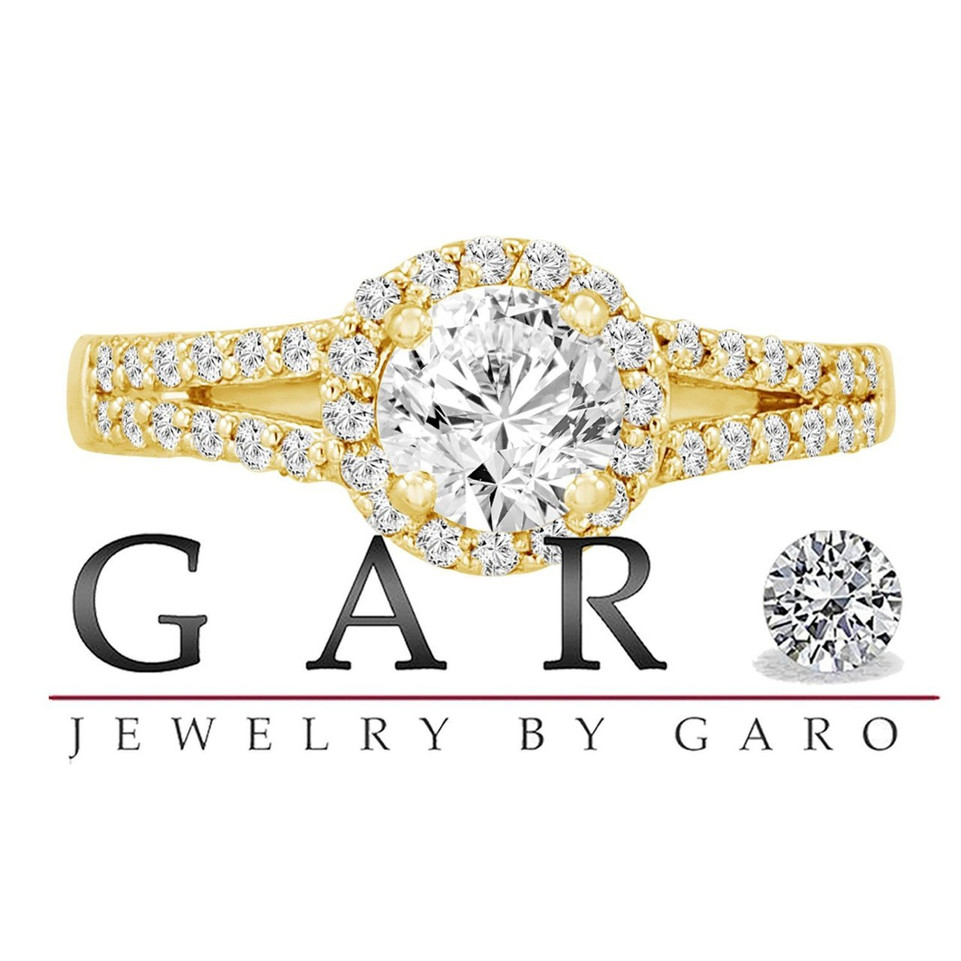1.03 Carat Natural Diamond Halo Engagement Ring 14K Yellow Gold GIA Certified Unique Handmade