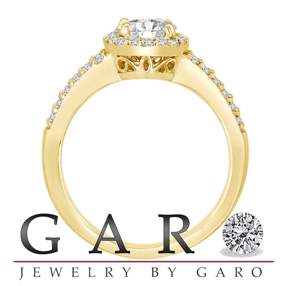 1.03 Carat Natural Diamond Halo Engagement Ring 14K Yellow Gold GIA Certified Unique Handmade