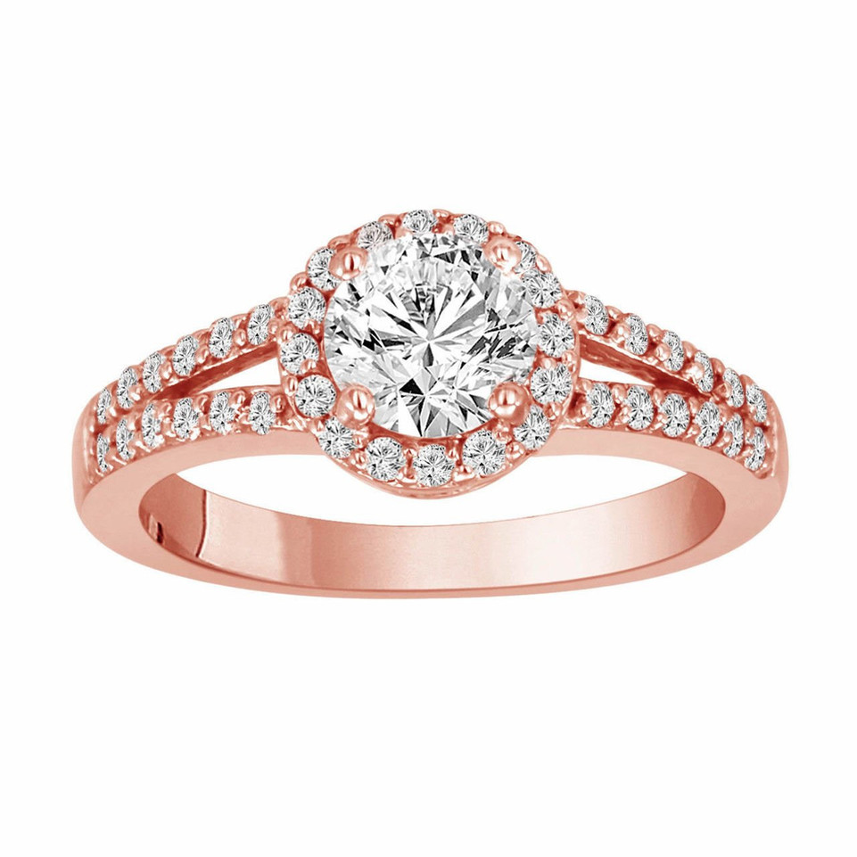 Natural Diamond Halo Engagement Ring 1.03 Carat 14K Rose Gold GIA Certified Unique Handmade