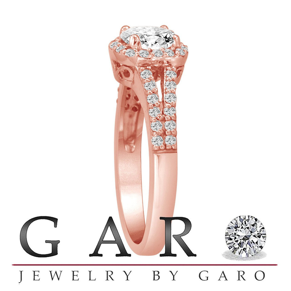 Natural Diamond Halo Engagement Ring 1.03 Carat 14K Rose Gold GIA Certified Unique Handmade