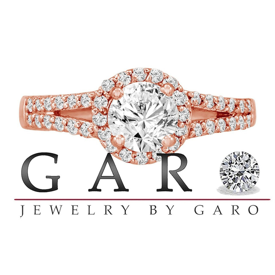 Natural Diamond Halo Engagement Ring 1.03 Carat 14K Rose Gold GIA Certified Unique Handmade