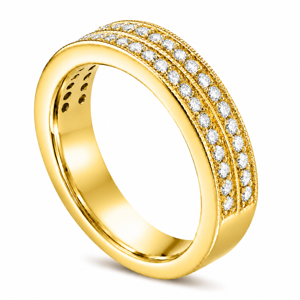 Two Row Diamond Wedding Band, Half Eternity 4 mm Unique Anniversary Ring 14K White Gold, Yellow Gold or Rose Gold 0.45 Carat Certified Handmade