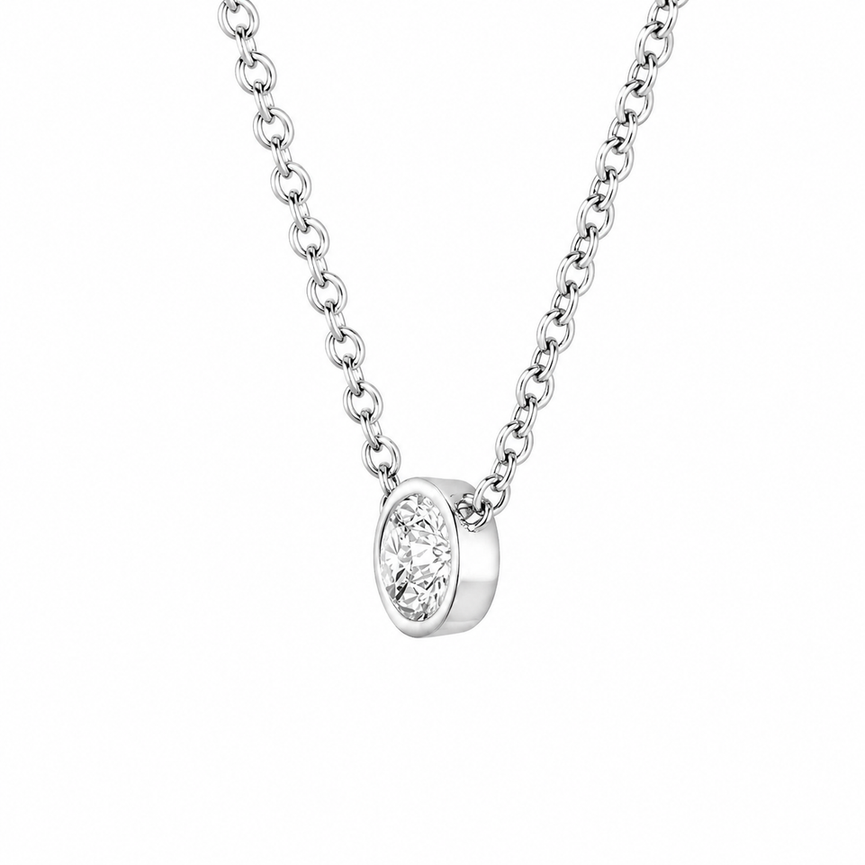 0.50 Carat Solitaire Diamond Pendant Necklace 14K White Gold G VS2 Handmade Low Bezel Set GIA Certified Handmade