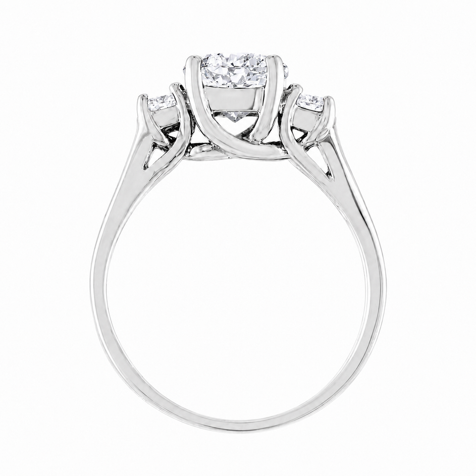 1.50 Carat Natural Diamond Three Stone Engagement Ring 14K White Gold GIA Certified Handmade