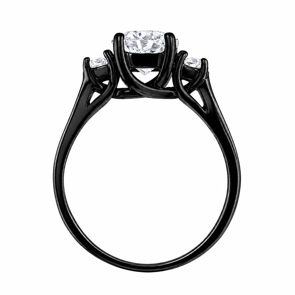 1.50 Carat Vintage Three Stone Diamond Engagement Ring 14K Black Gold GIA Certified Handmade