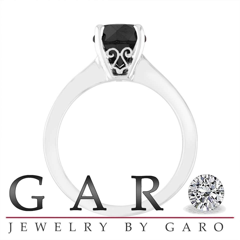 Black Diamond Unique Engagement Ring, Solitaire Engagement Ring, Vintage Style 14K White Gold 1.75 Carat Certified Handmade Galley Designs
