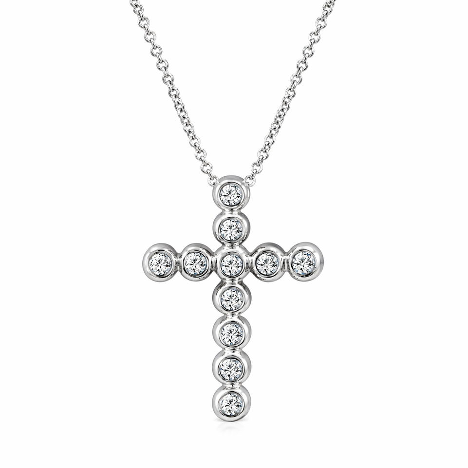 Platinum Diamond Cross Pendant Necklace 0.44 Carat Certified Handmade