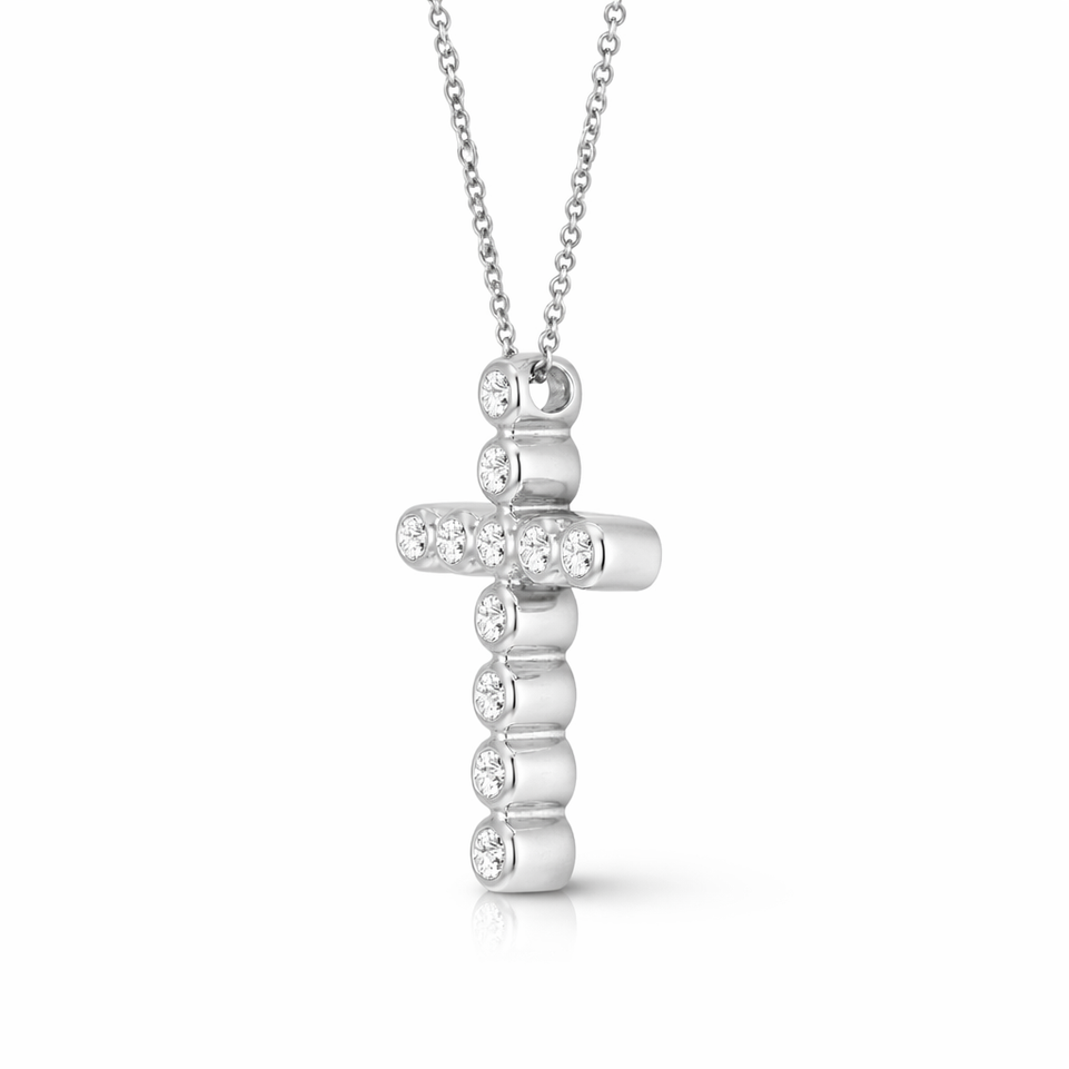 Platinum Diamond Cross Pendant Necklace 0.44 Carat Certified Handmade