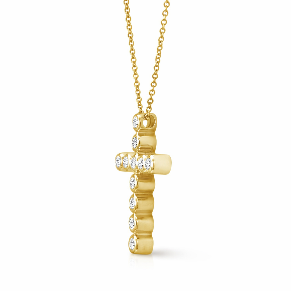 Natural Diamond Cross Pendant Necklace 0.44 Carat 14K Yellow Gold Certified Handmade