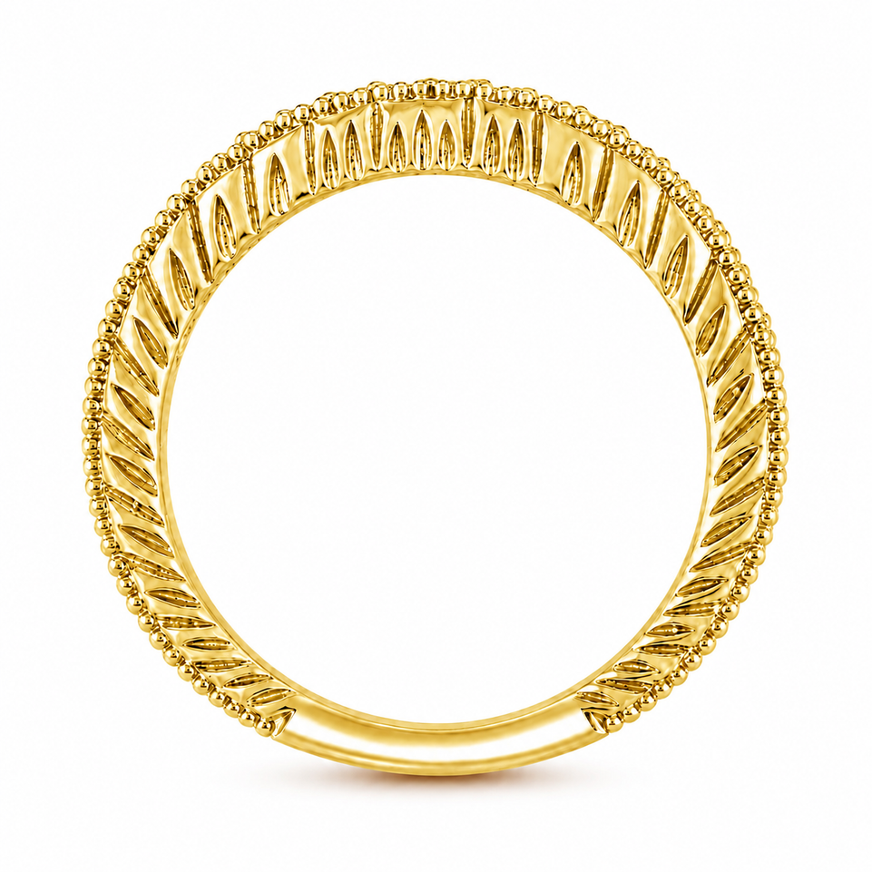 Filigree Diamond Matching Curve Wedding Band Vintage Style Unique 14K White or Yellow or Rose Gold  0.18 Carat Handmade