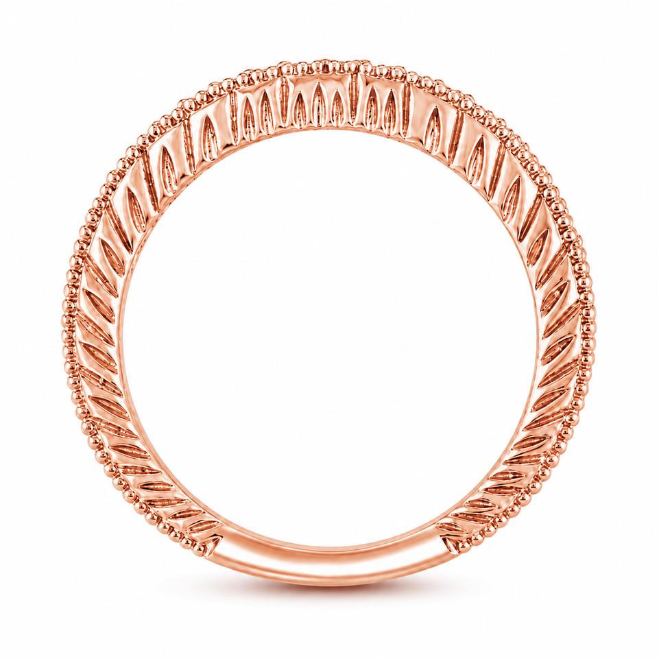 Filigree Diamond Matching Curve Wedding Band Vintage Style Unique 14K White or Yellow or Rose Gold  0.18 Carat Handmade