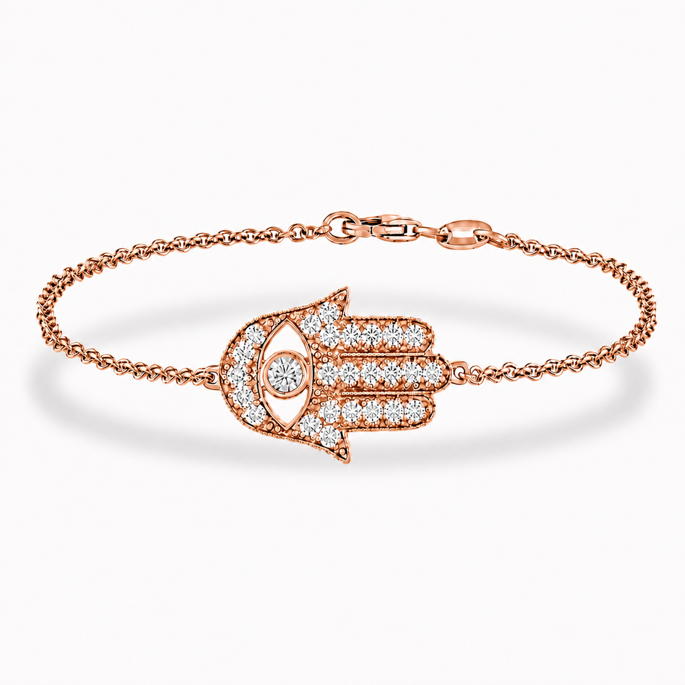 Large Diamond Hamsa Bracelet 0.93 Carat 14K White Gold Rose Gold Yellow Gold Handmade Diamond Bracelet for Women