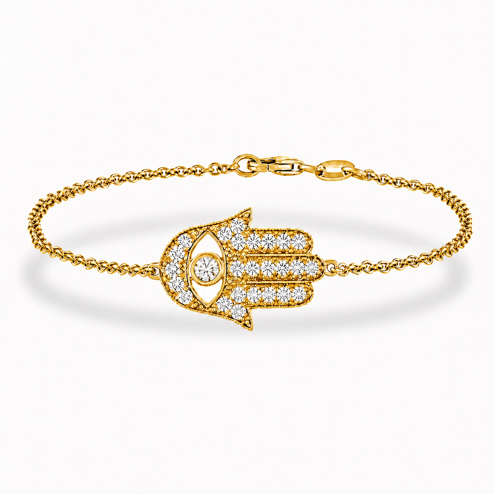 Large Diamond Hamsa Bracelet 0.93 Carat 14K White Gold Rose Gold Yellow Gold Handmade Diamond Bracelet for Women