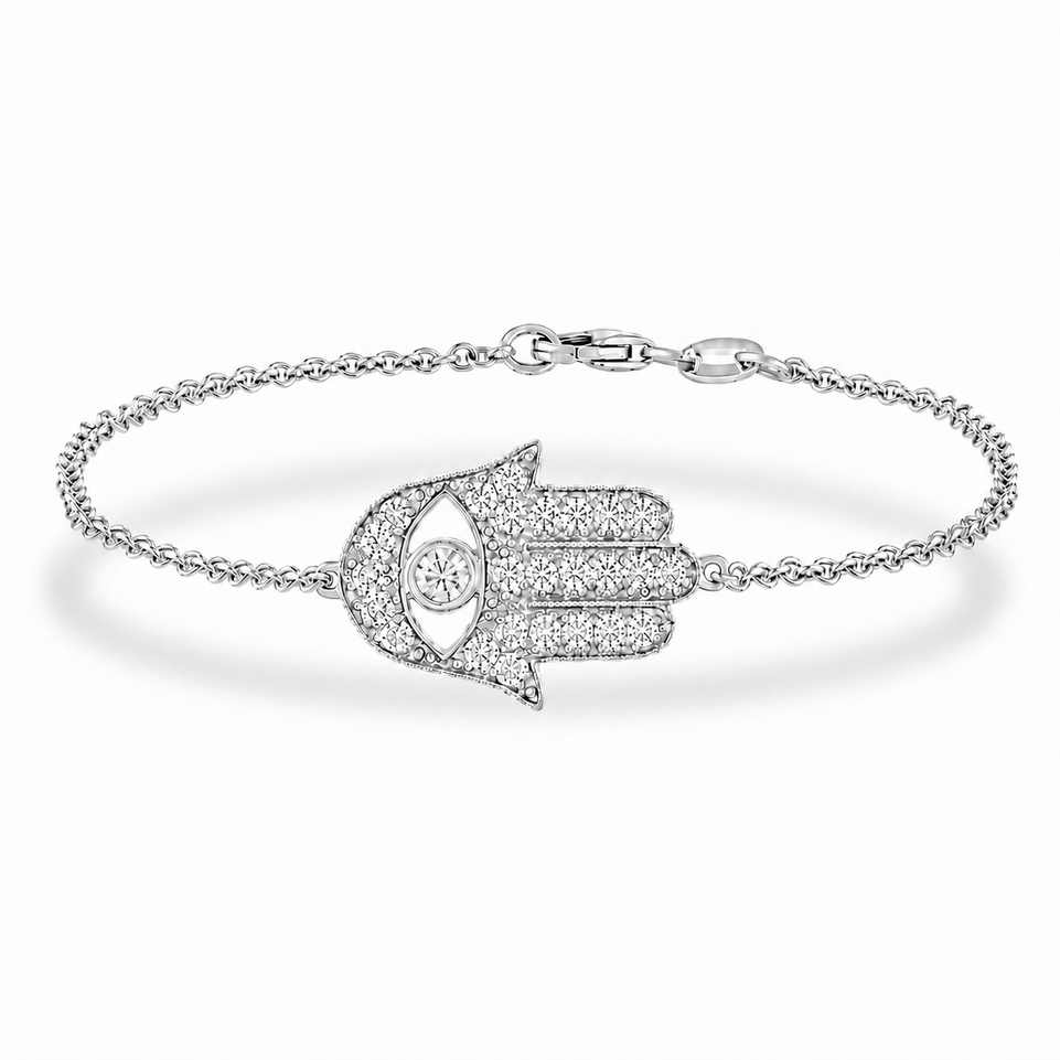 Large Diamond Hamsa Bracelet 0.93 Carat 14K White Gold Rose Gold Yellow Gold Handmade Diamond Bracelet for Women