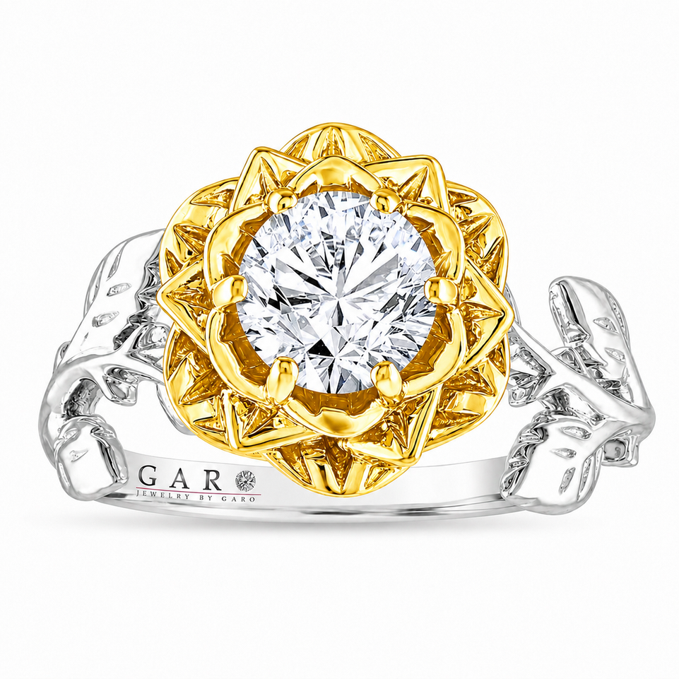 Floral Diamond Engagement Ring Unique Rose Flower Anniversary Ring 1.01 Carat GIA Certified 18K Rose Gold or Yellow Gold Handmade