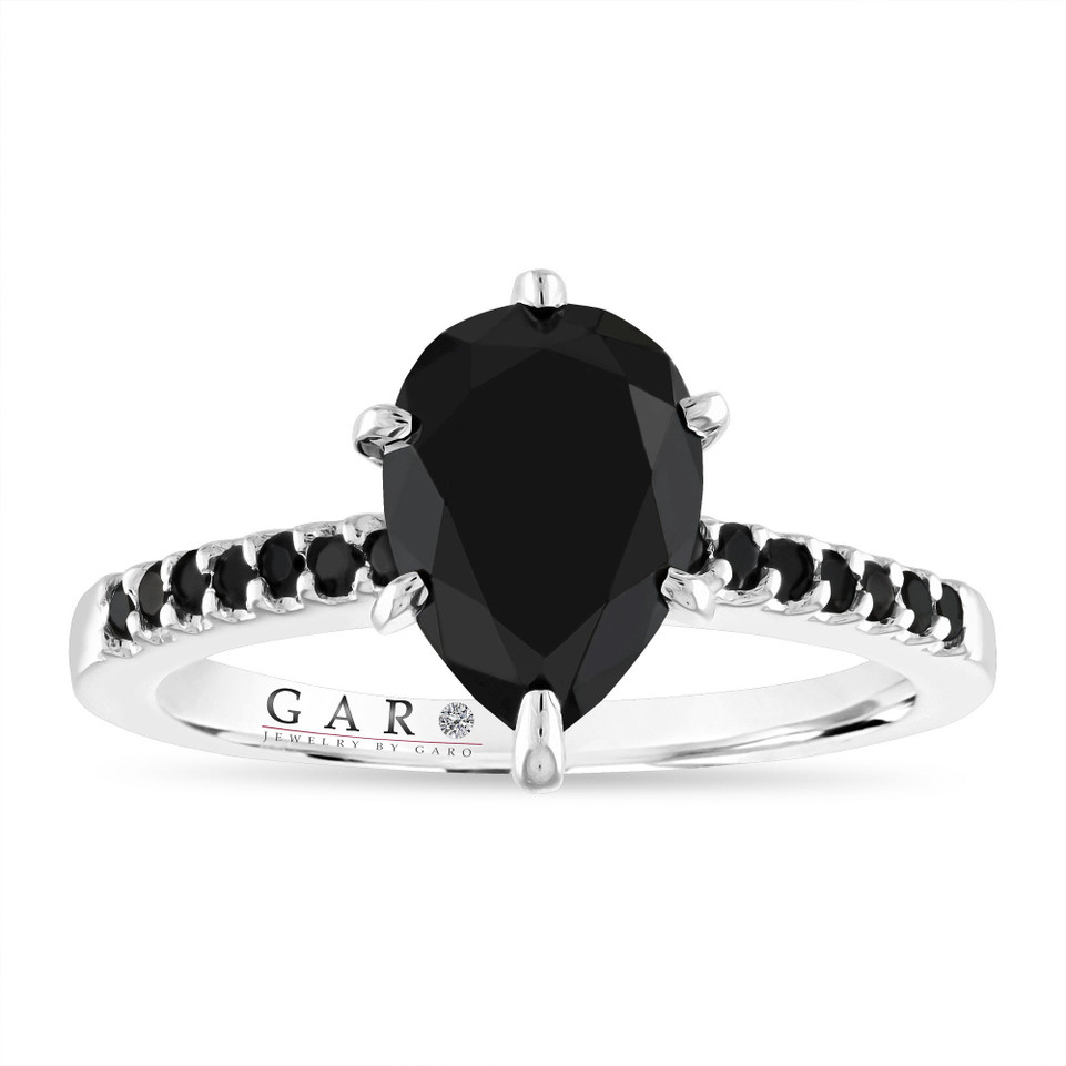 2.50 Carat Pear Shaped Black Diamond Engagement Ring, Platinum Bridal Ring, Unique Handmade Certified