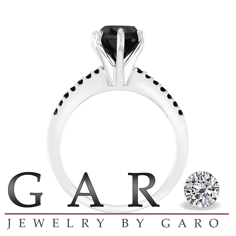2.50 Carat Pear Shaped Black Diamond Engagement Ring, Platinum Bridal Ring, Unique Handmade Certified