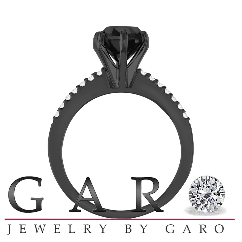 2.50 Carat Pear Shaped Black Diamond Engagement Ring 14K Black Gold Vintage Style Unique Certified Handmade