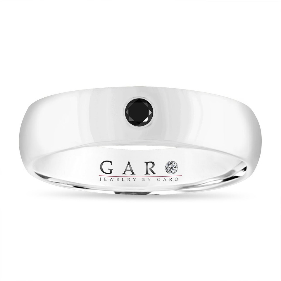 Mens Black Diamond Platinum Wedding Band, Vintage Wedding Ring, 0.08 Carat 6 mm Handmade