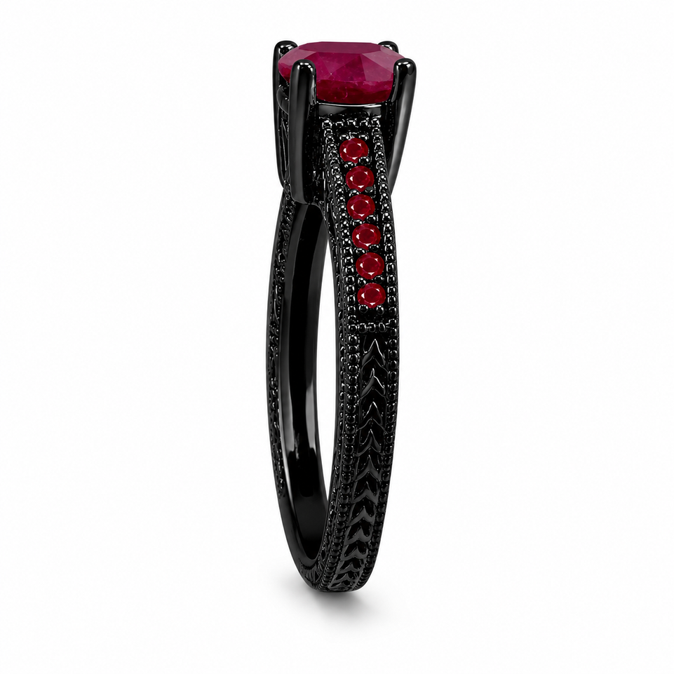 1.17 Carat Ruby Engagement Ring 14k Black Gold Unique Vintage Engraved Certified Handmade