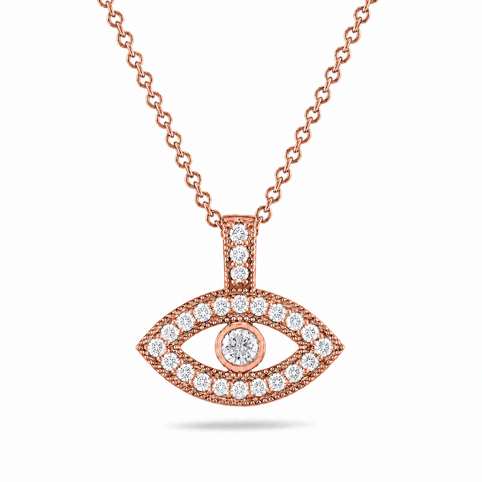 Unique Diamond Evil Eye Pendant Necklace 0.40 Carat Handmade 14K White Gold Yellow Gold or Rose Gold