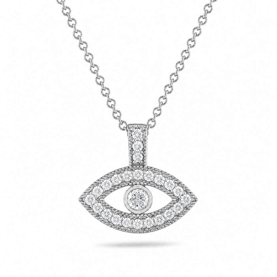 Platinum Evil Eye Diamond Pendant Necklace Unique 0.40 Carat Handmade Certified