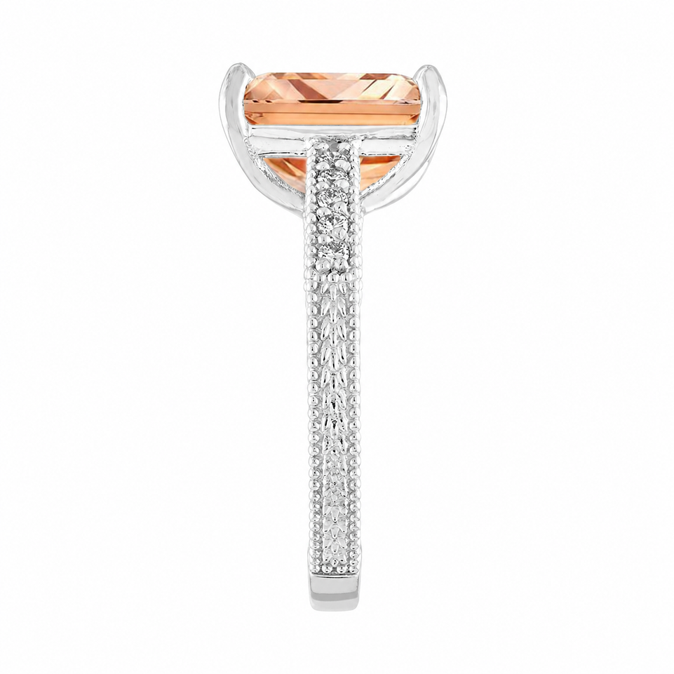 Platinum Emerald Cut Morganite Engagement Ring, Anniversary Ring, 3.00 Carat Vintage Unique Handmade