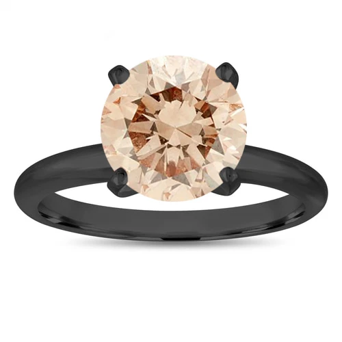 1.50 Carat Champagne Diamond Solitaire Engagement Ring  Vintage Style 14K Black Gold Handmade Certified 