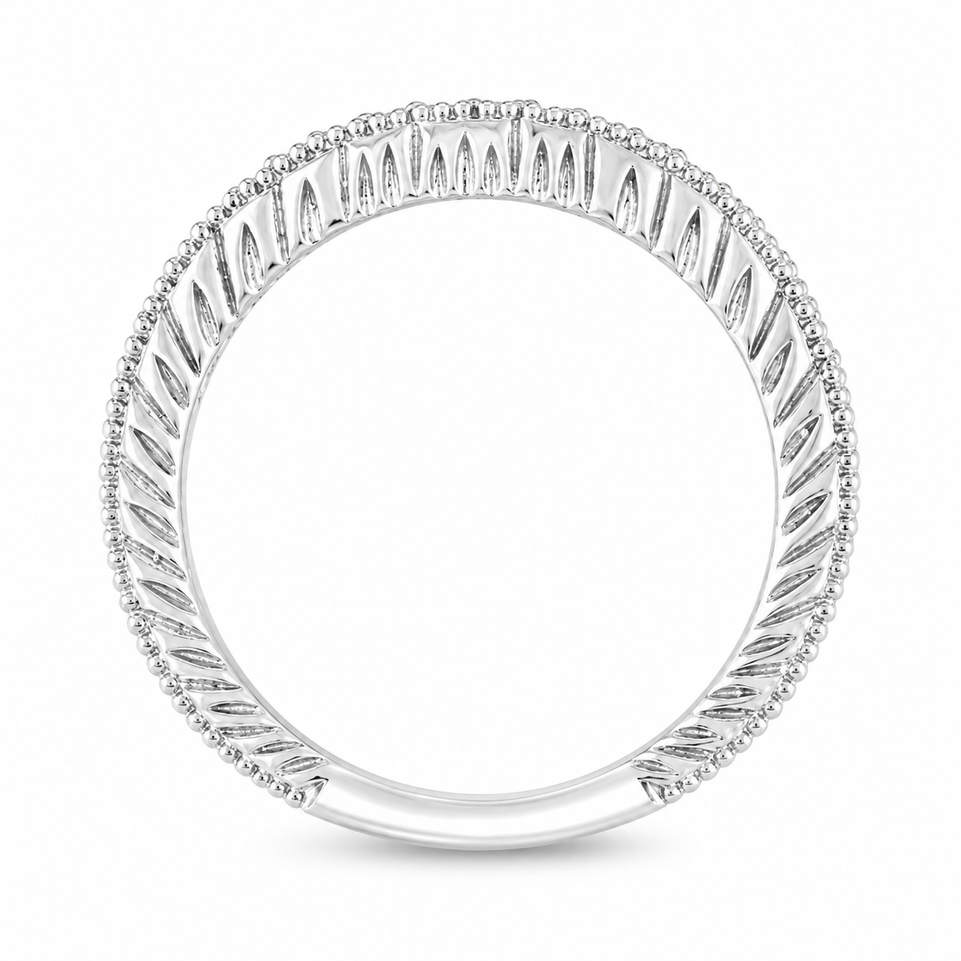 Filigree Diamond Curve Wedding Band, Vintage Style Unique 14K White, Rose or Yellow Gold 0.16 Carat Handmade