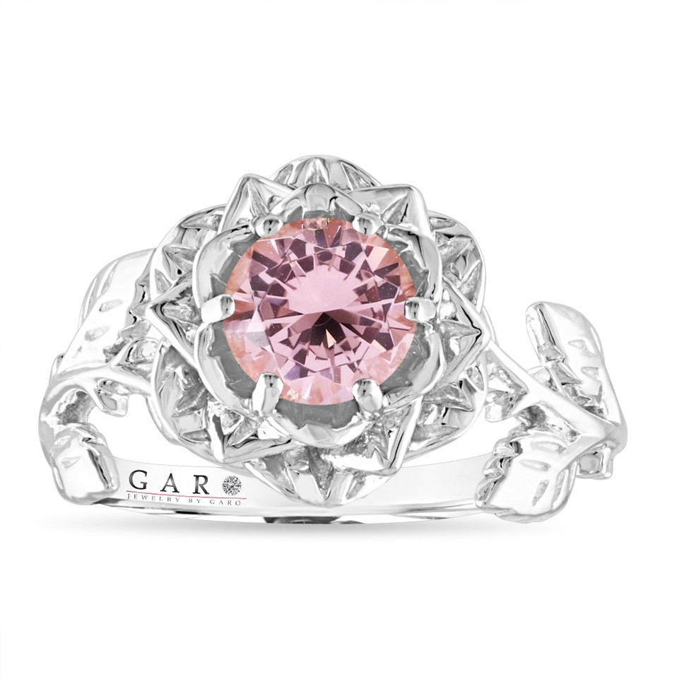 Pink Morganite Floral Engagement Ring, Rose Flower Ring, 1.05 Carat Platinum Handmade