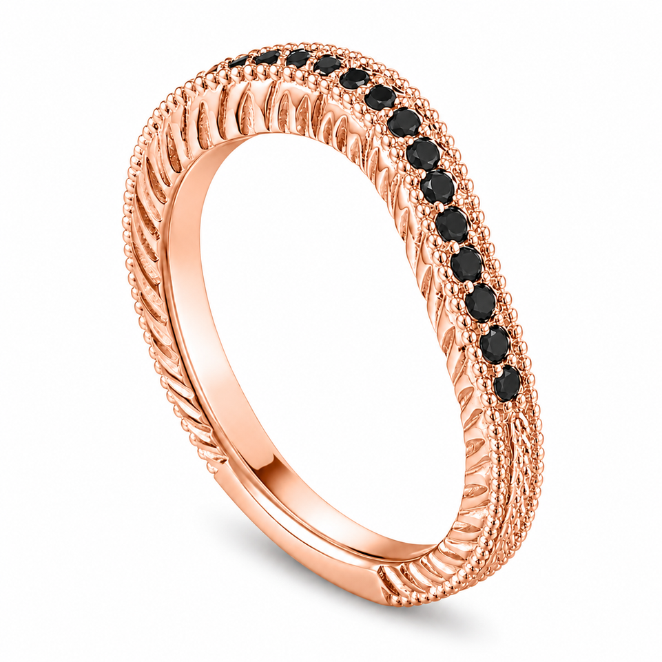 Black Diamond Wedding Band, Curve Matching Wedding Ring Vintage Unique 14K White Gold, Yellow Gold Or Rose Gold 0.20 Carat