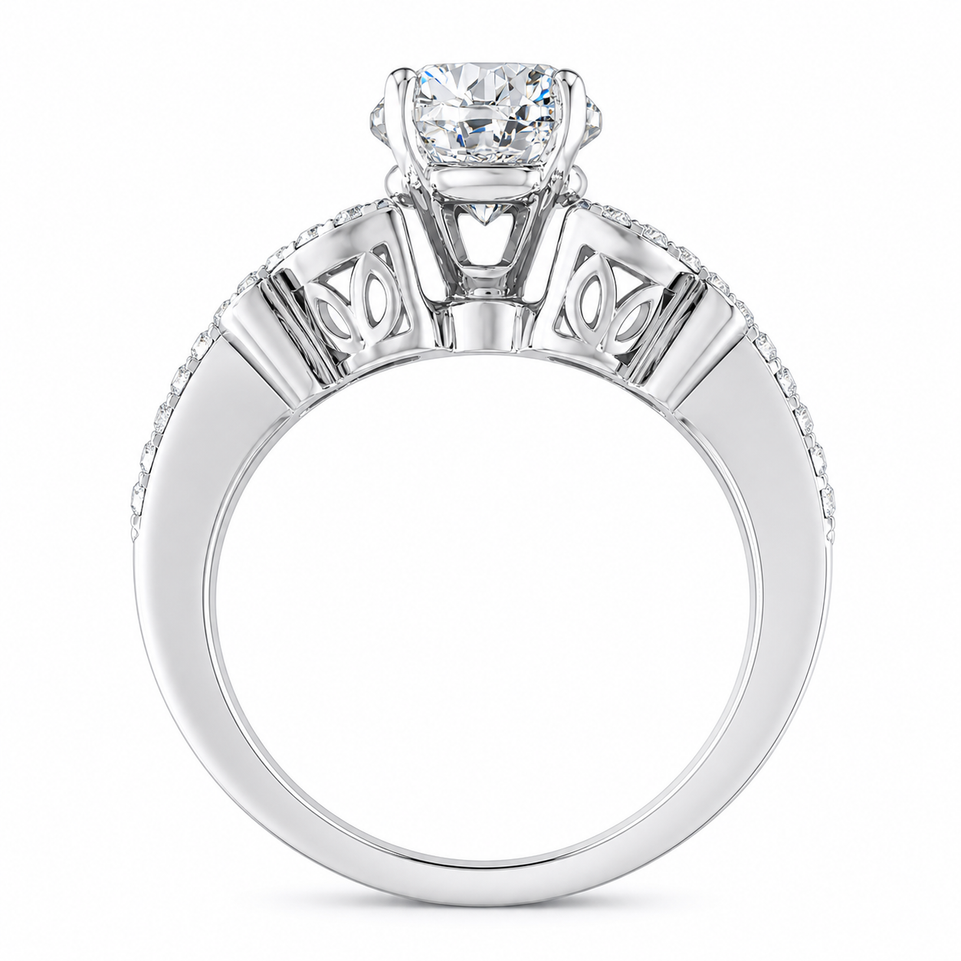 Moissanite and Diamonds Butterfly Engagement Ring 14K White Gold 1.20 Carat Unique Handmade Certified