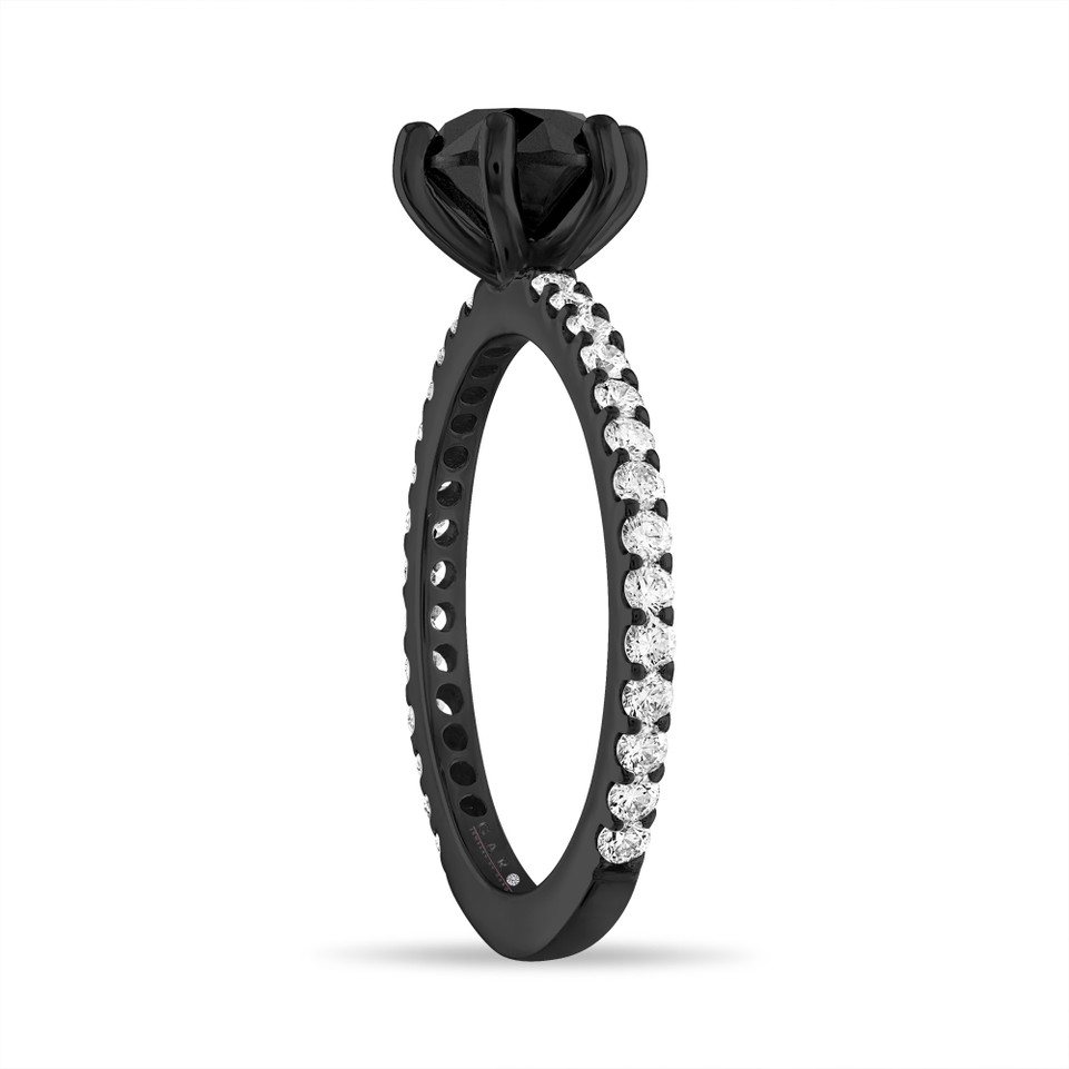 1.62 Carat Black Diamond Engagement Ring 14K Black Gold Vintage Style Unique Certified Handmade