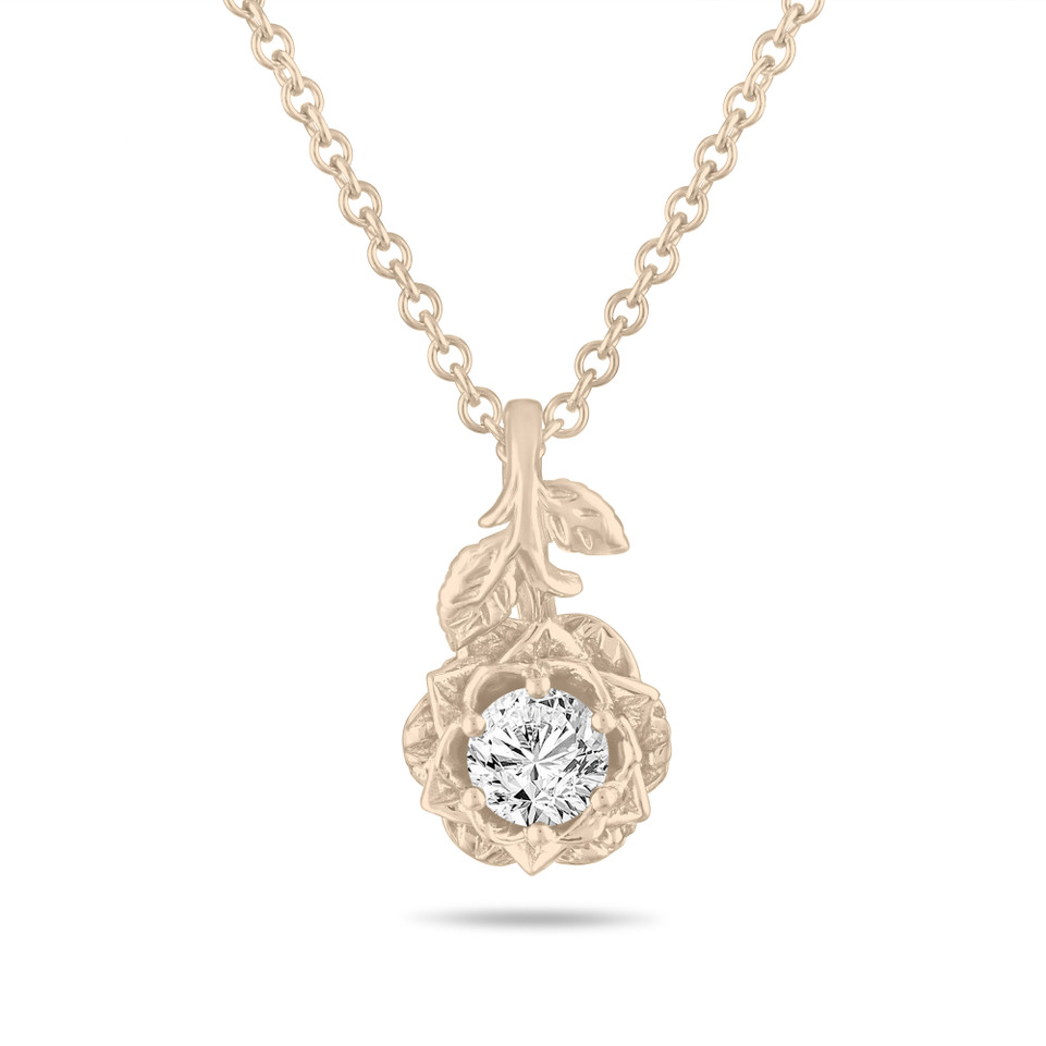 0.50 Carat Diamond Floral Pendant Necklace, Rose Flower Pendant GIA Certified Unique 14K White Gold or Yellow Gold or Rose Gold Handmade