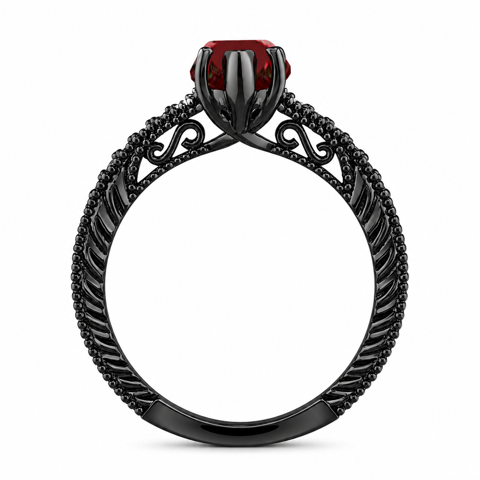 Pear Shaped Garnet Engagement Ring 1.52 Carat Vintage Filigree Milgrain 14K Black Gold Handmade Certified