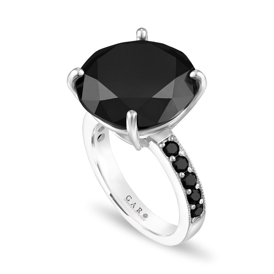 10.51 Carat Black Diamond Engagement Ring Certified 14K White Gold Unique Handmade