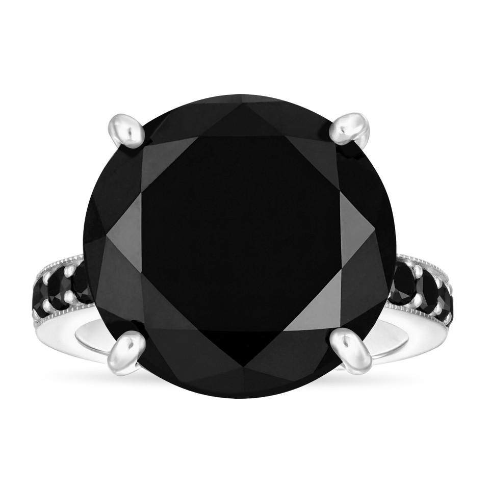 10.51 Carat Black Diamond Engagement Ring Certified 14K White Gold Unique Handmade